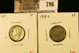 (2) Mercury Dimes, 1937 & 1937-S, both VF, value for pair $6