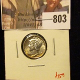 1941 Mercury Dime, BU toned, value $15