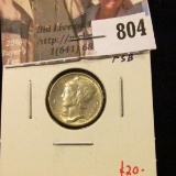 1941-D Mercury Dime, MS64+ Full Split Bands, value $20