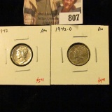(2) Mercury Dimes, 1942 AU, 1942-D AU, value for pair $9