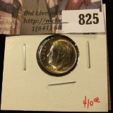 1964 Roosevelt Dime, BU RAINBOW BULLSEYE TONED, awesome eye appeal, roll end coin, value $10+