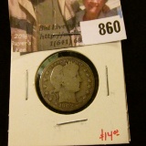 1902-S Barber Quarter, G, better date, value $14