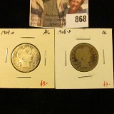 (2) Barber Quarters, 1907-O & 1908-D, both AG, value for pair $11