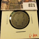 1909-D Barber Quarter, G obverse, AG reverse, G value $9