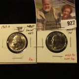 (2) Washington Quarters, 1969 & 1969-D, both BU MS65+ from Mint Sets, value $13 to $20