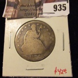 1854 Seated Liberty Half Dollar, G, value $42