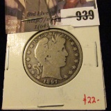 1897 Barber Half Dollar, VG, value $22