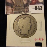 1903-S Barber Half Dollar, G obverse, AG reverse, G value $17