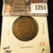 1251 . 1884 Canada One Cent, Obverse 2, F, value $7