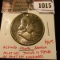 1015 . 1957 Franklin Half Dollar, BU toned, rescued from a broken M