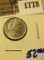 1778 . 1909 Barber Dime With Full Rims With Cartwheels Visible and