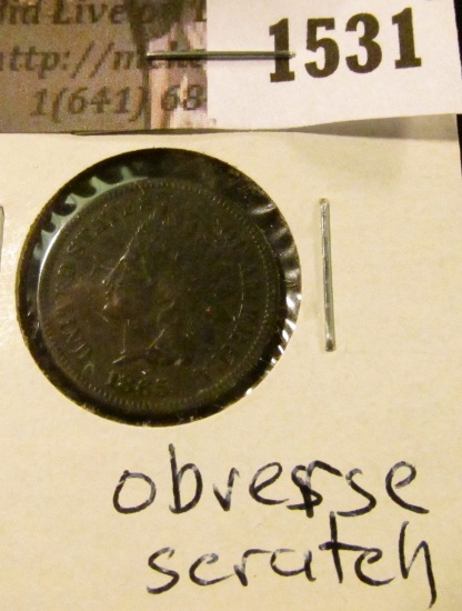 1531 . 1865 Indian Head Cent, Very Good, obverse scratch.