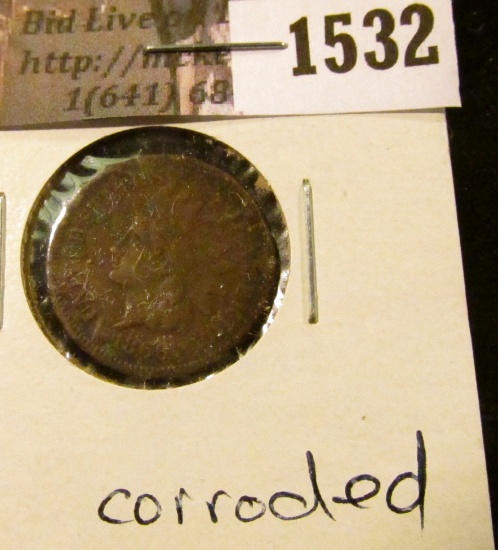 1532 . 1866 Indian Head Cent, Fine, corroded.