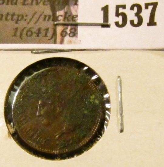 1537 . 1874 Indian Head Cent, EF, heavy corrosion.