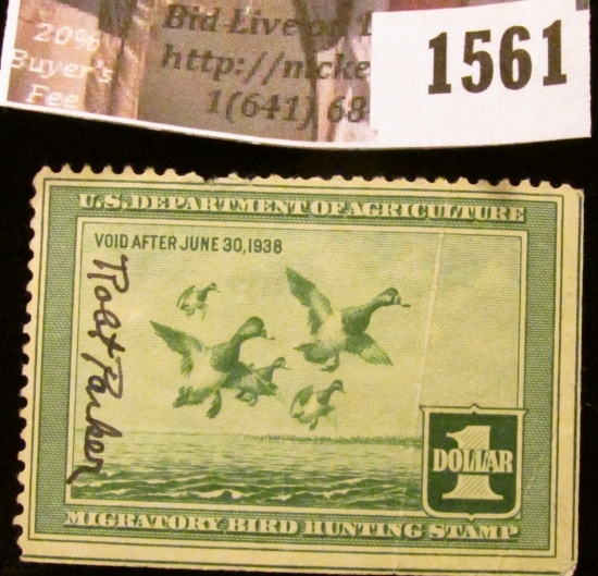 1561 . 1937 Federal Migratory Waterfowl $1 Stamp, signed. RW # 4.