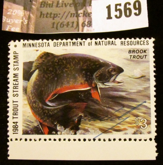 1569 . 1984 Minnesota Trout Stream $3 Stamp. Mint, NH, Artist signe