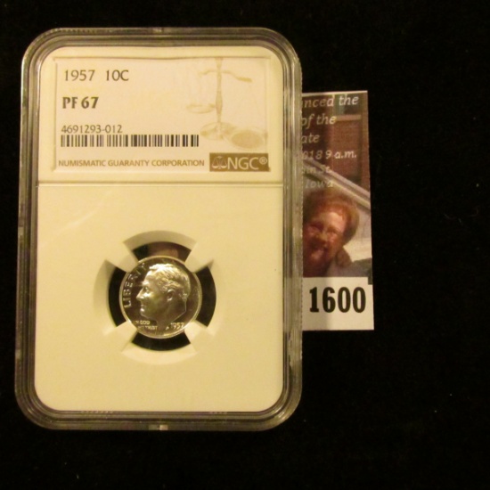 1600 . 1957 Roosevelt Dime Graded Proof 67 By NGC