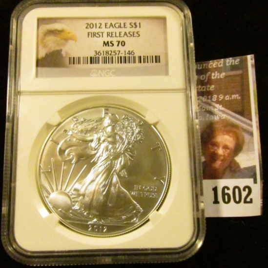 1602 . 2012 American Silver Eagle Draded Ms 70 By NGC.  This Is A F