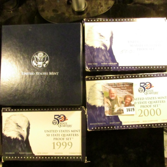 1619 . 1999 S, 2000 S, And 2001 S Proof Clad State Quarter Sets.  T