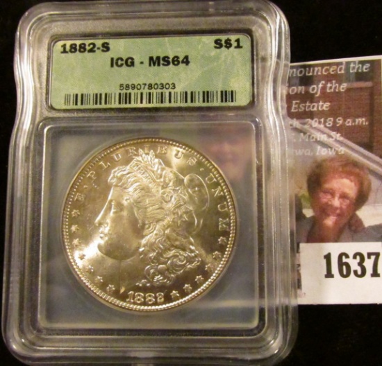 1637 . 1882-S Morgan Silver Dollar Graded Ms 64 By ICG