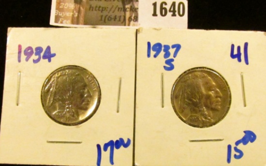 1640 . 1934 and 1937-S Buffalo Nickels.  They Both Have Full Horns
