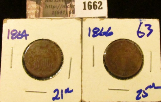1662 . 1864 and 1866 Two Cent Pieces