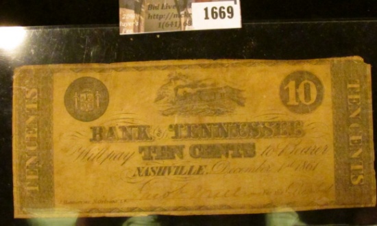 1669 . Civil War Era Bank Note From The Bank Of Tennessee.  This No