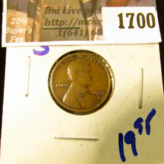 1700 . 1913-S Semi Key Date Wheat Cent