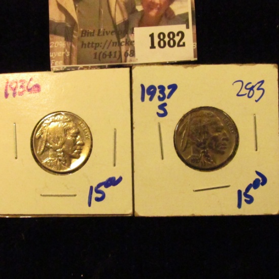 1882 . 1936 and 1937-S Buffalo Nickels