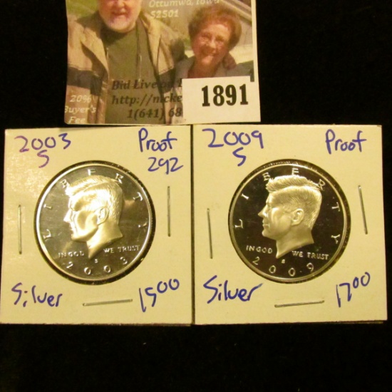 1891 . 2003-S and 2009-S Silver Proof Kennedy Half Dollars
