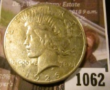 1062 . 1926-S Peace Silver Dollar, XF, value $32