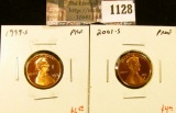 1128 . (2) Proof Lincoln Memorial Cents, 1999-S and 2001-S, value f