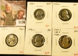 1136 . (5) Proof Jefferson Nickels, 1970-S, 1971-S, 1975-S, 1976-S
