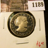 1189 . 1981-S type 1 Proof Susan B. Anthony Dollar, value $6