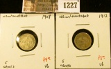 1227 . (2) Newfoundland 5 Cent Silvers, 1908 VG, 1912 VG, value for