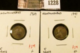 1228 . (2) Newfoundland 5 Cent Silvers, 1929 F, 1941C VF, value for