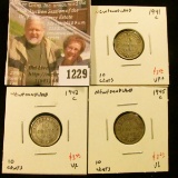 1229 . (3) Newfoundland 10 Cents, 1941C VF+, 1942C VF, 1945C VG, gr