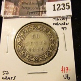 1235 . 1899 Thick/Narrow 99 Newfoundland 50 Cents, VG, value $17