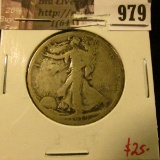 979 . 1919 Walking Liberty Half Dollar, G, value $25