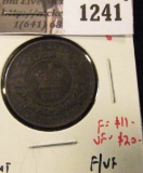 1241 . 1864 short 6 New Brunswick One Cent, F/VF, F value $11, VF v