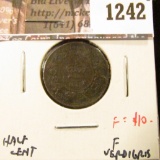 1242 . 1861 Nova Scotia Half Cent, F verdigris, F value $10