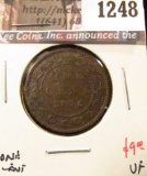 1248 . 1876H Canada One Cent, VF, value $9