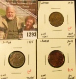 1293 . Group of 3 Canada One Cents, 1974 AU+ toned, 1975 toned, 200