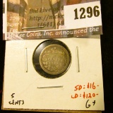 1296 . 1858 Canada Five Cent Silver, G+, small date value $16, larg