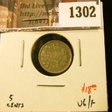 1302 . 1881H Canada Five Cent Silver, VG/F, value $18