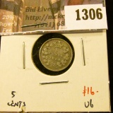 1306 . 1886 small 6 Canada Five Cent Silver, VG, value $16