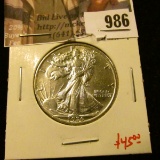 986 . 1936 Walking Liberty Half Dollar, AU58, minimal wear, SHARP,
