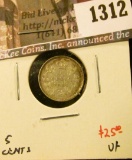 1312 . 1893 Canada Five Cent Silver, VF, value $25