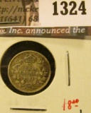 1324 . 1911 Canada Five Cent Silver, VF+, nice, value $8