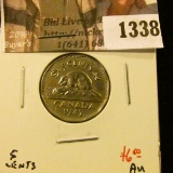 1338 . 1947 ML Canada Five Cents, AU, value $6